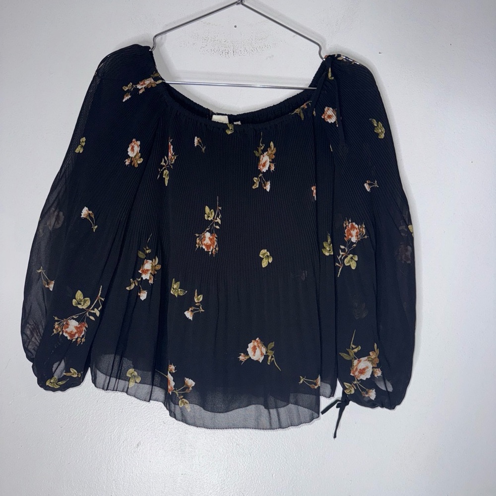 Aritzia Wilfred Talence Blouse Black Floral Off Shoulder‎ XS